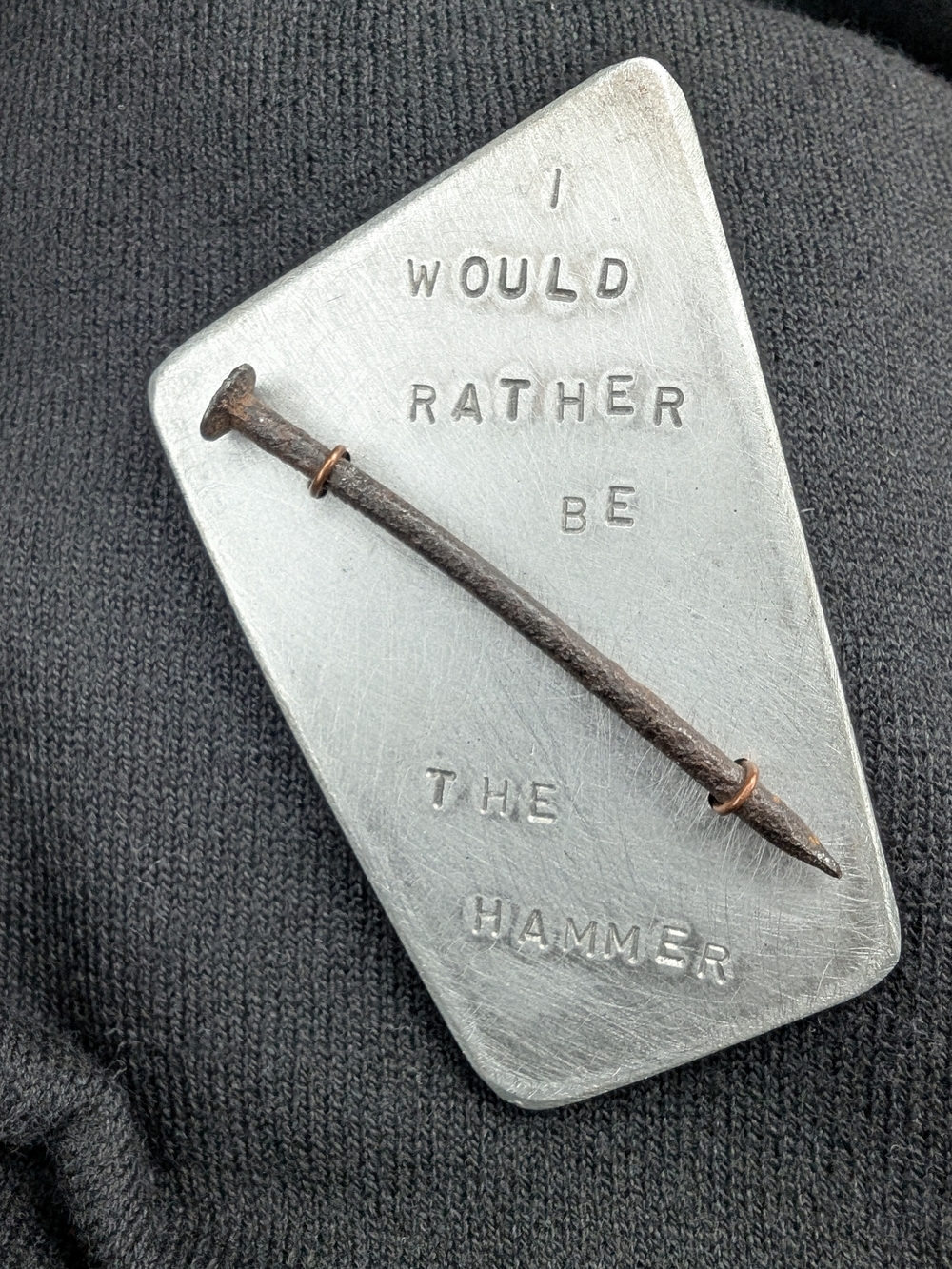 Handcrafted 'I'd Rather Be The Hammer' Silver Art Brooch Pin or Necklace Vintage